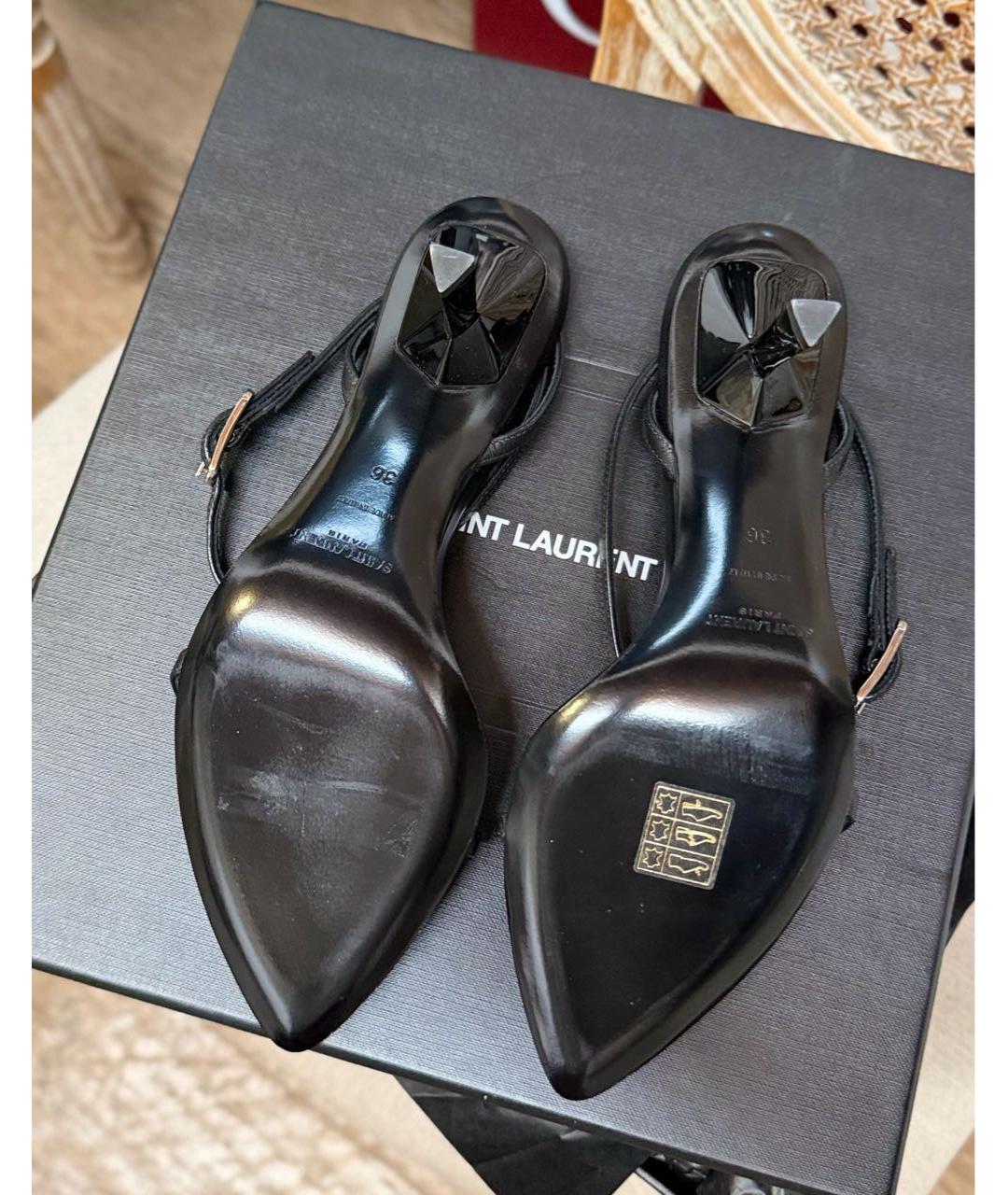 SAINT LAURENT Черные кожаные босоножки, фото 5