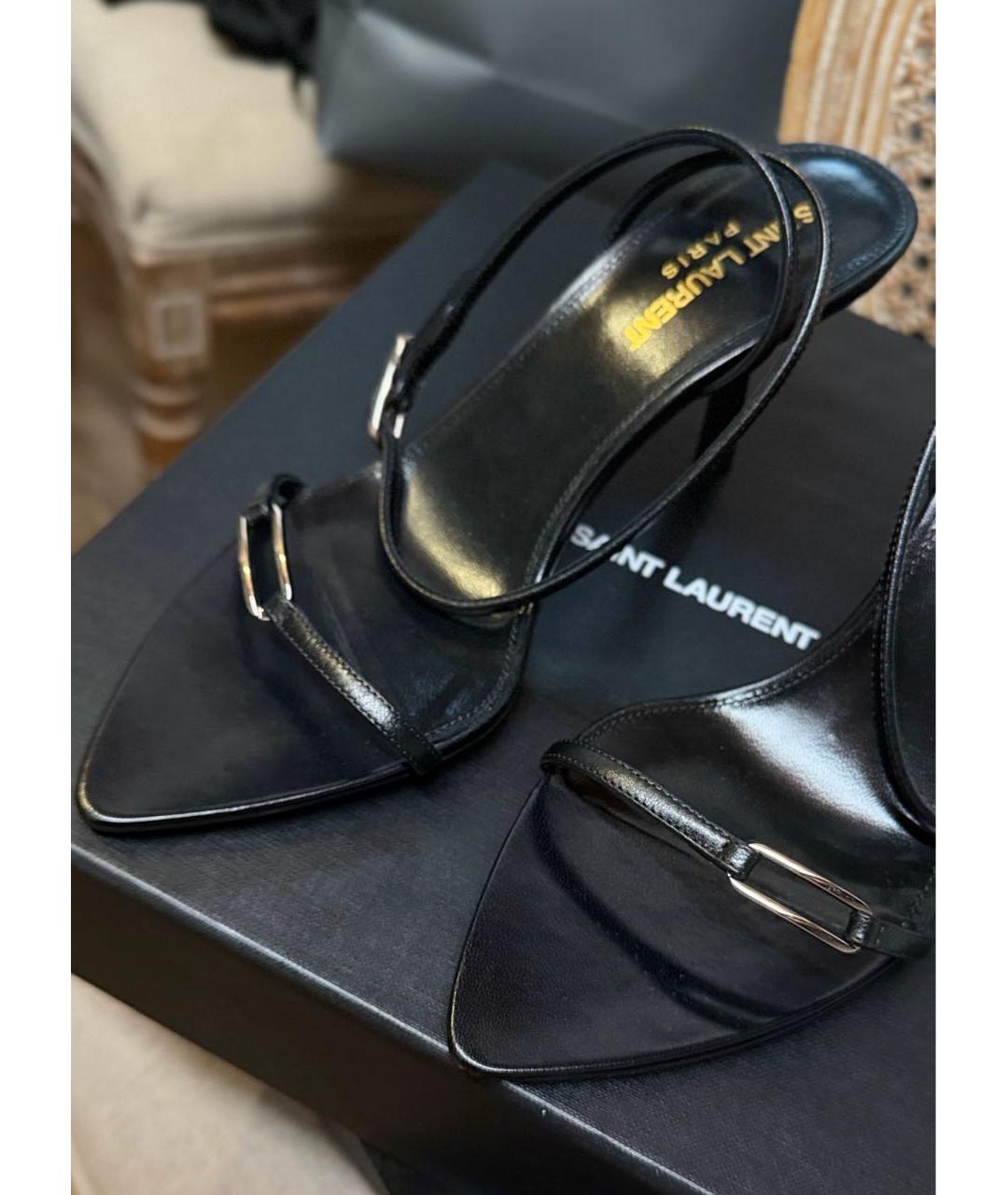 SAINT LAURENT Черные кожаные босоножки, фото 4