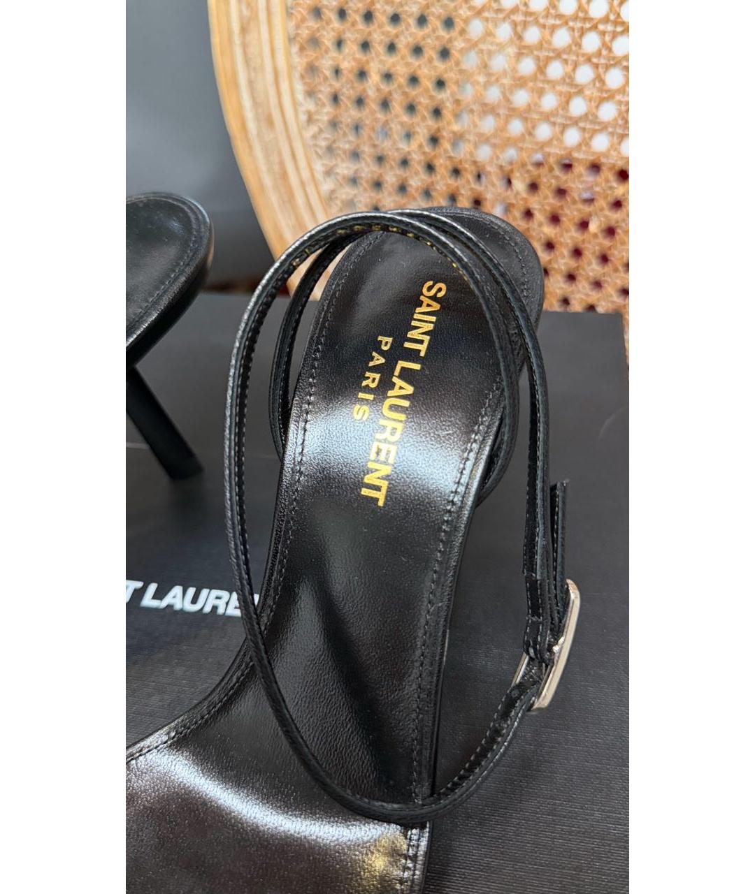 SAINT LAURENT Черные кожаные босоножки, фото 6