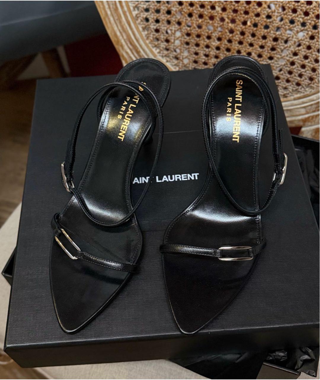 SAINT LAURENT Черные кожаные босоножки, фото 2