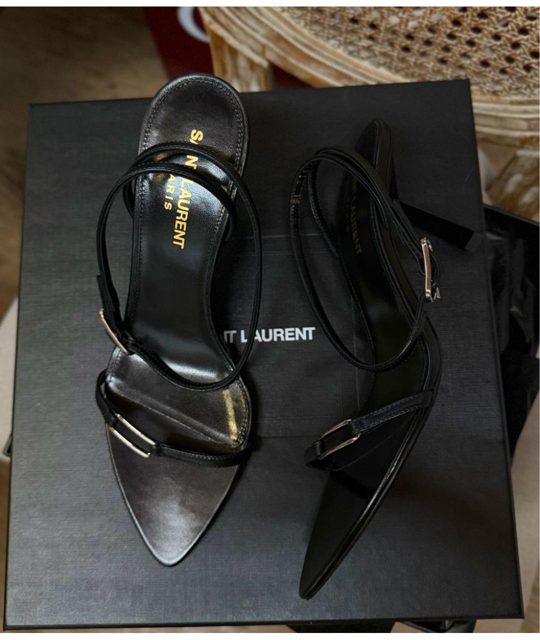 SAINT LAURENT Черные кожаные босоножки, фото 3