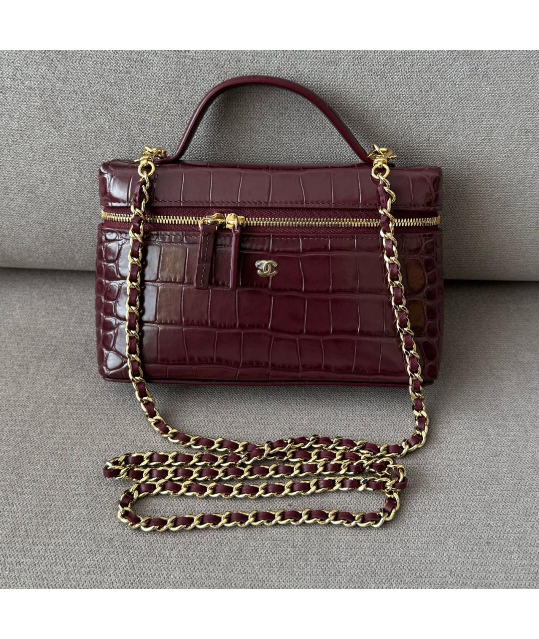 CHANEL Бордовая кожаная сумка через плечо, фото 3