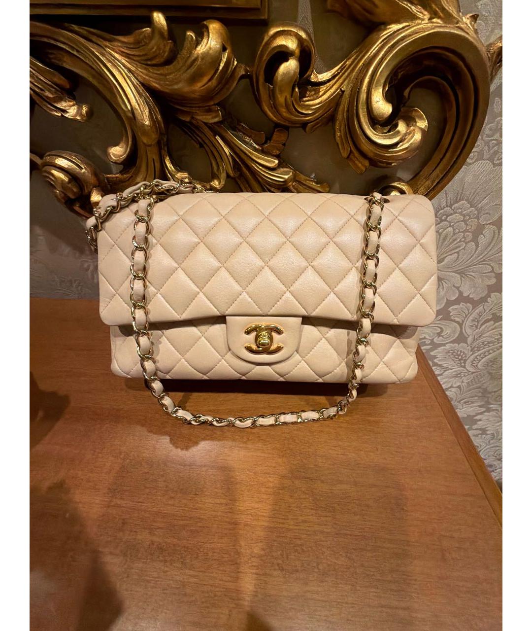 CHANEL Бежевая кожаная сумка через плечо, фото 5