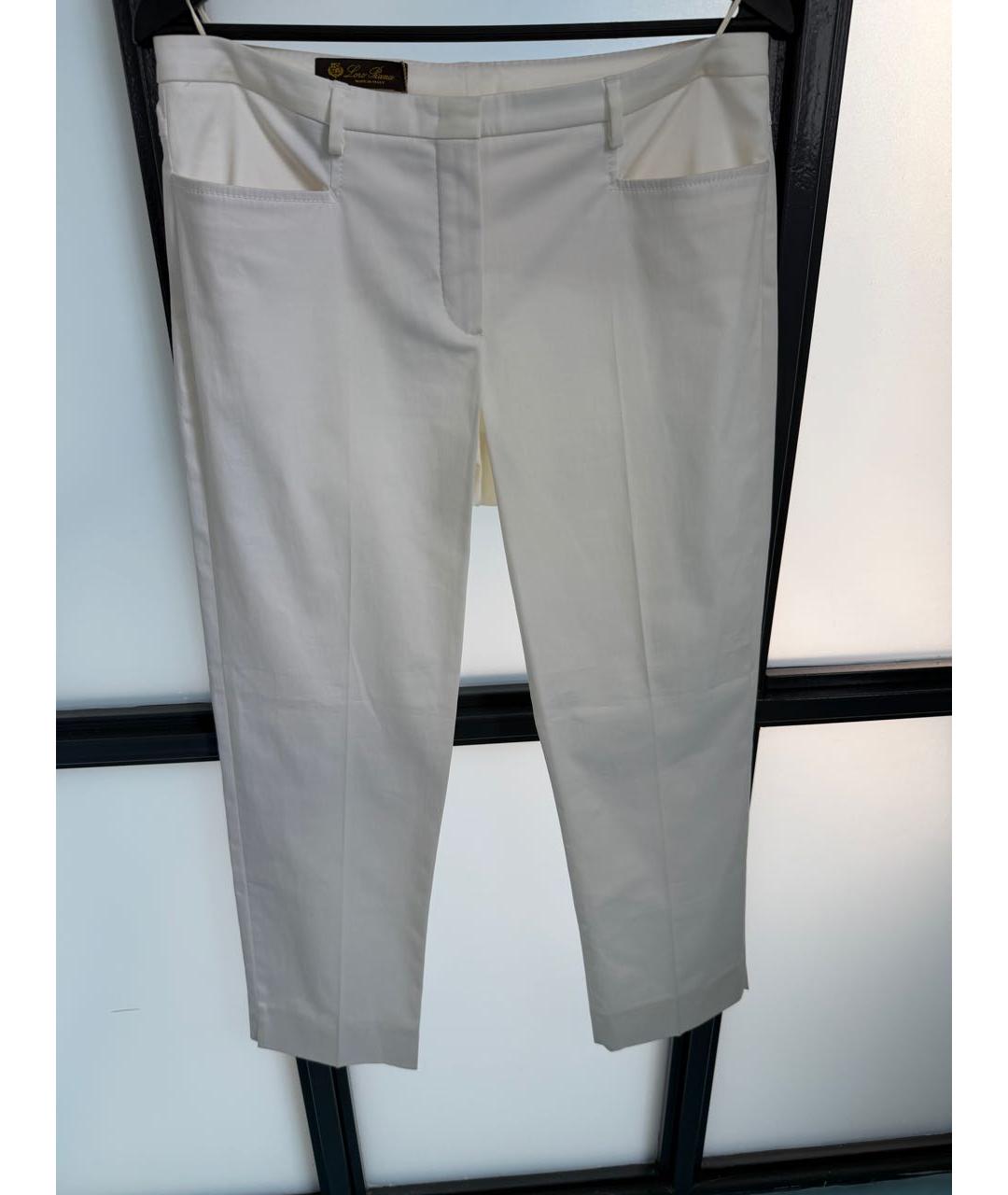 LORO PIANA Белые хлопко-эластановые прямые брюки, фото 4