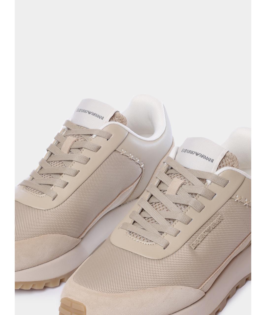 EMPORIO ARMANI Бежевые текстильные низкие кроссовки / кеды, фото 3