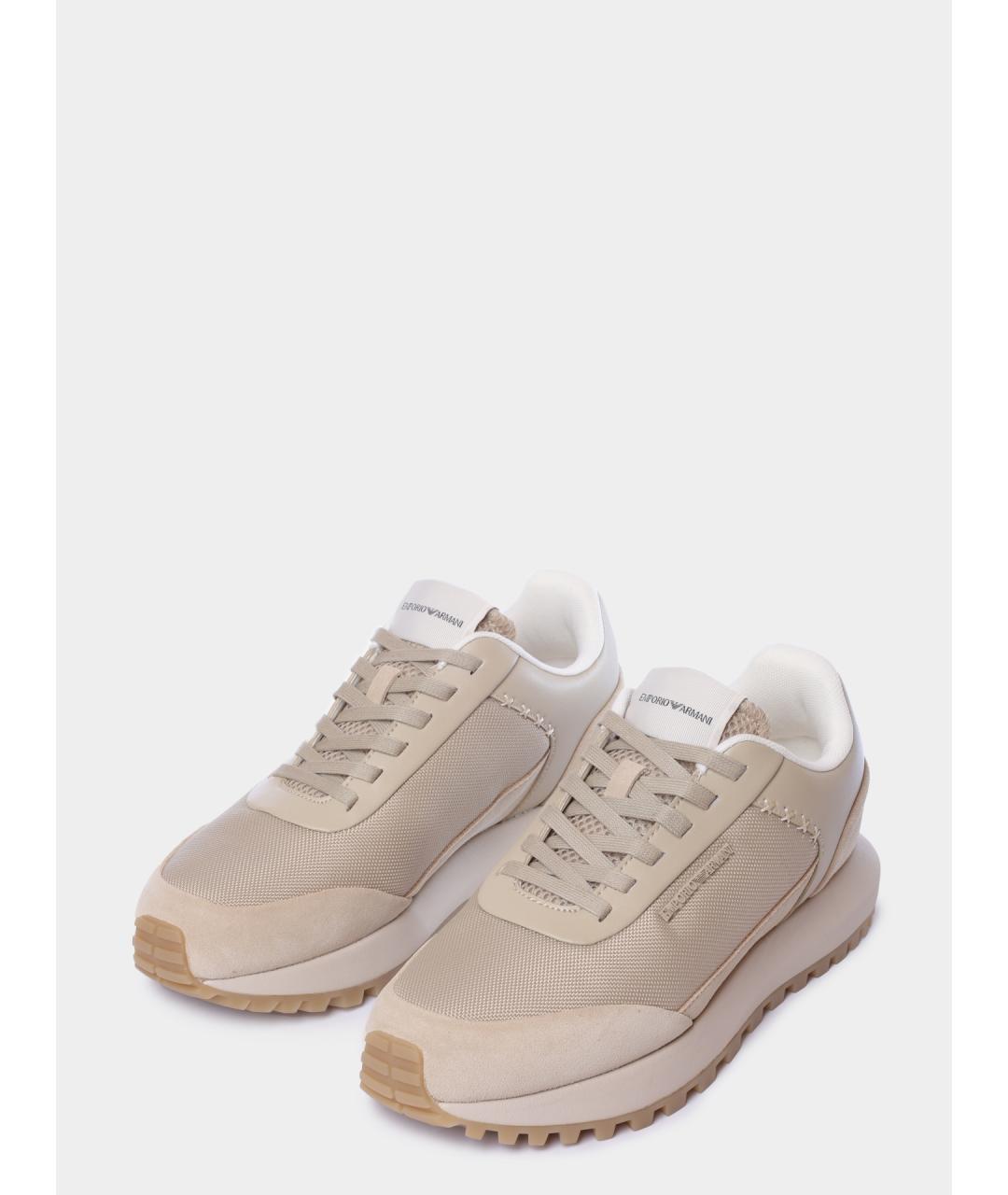 EMPORIO ARMANI Бежевые текстильные низкие кроссовки / кеды, фото 2