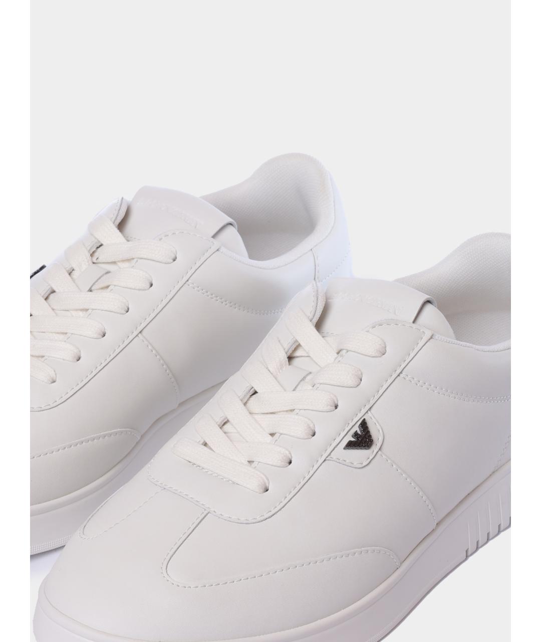 EMPORIO ARMANI Белые кожаные низкие кроссовки / кеды, фото 3