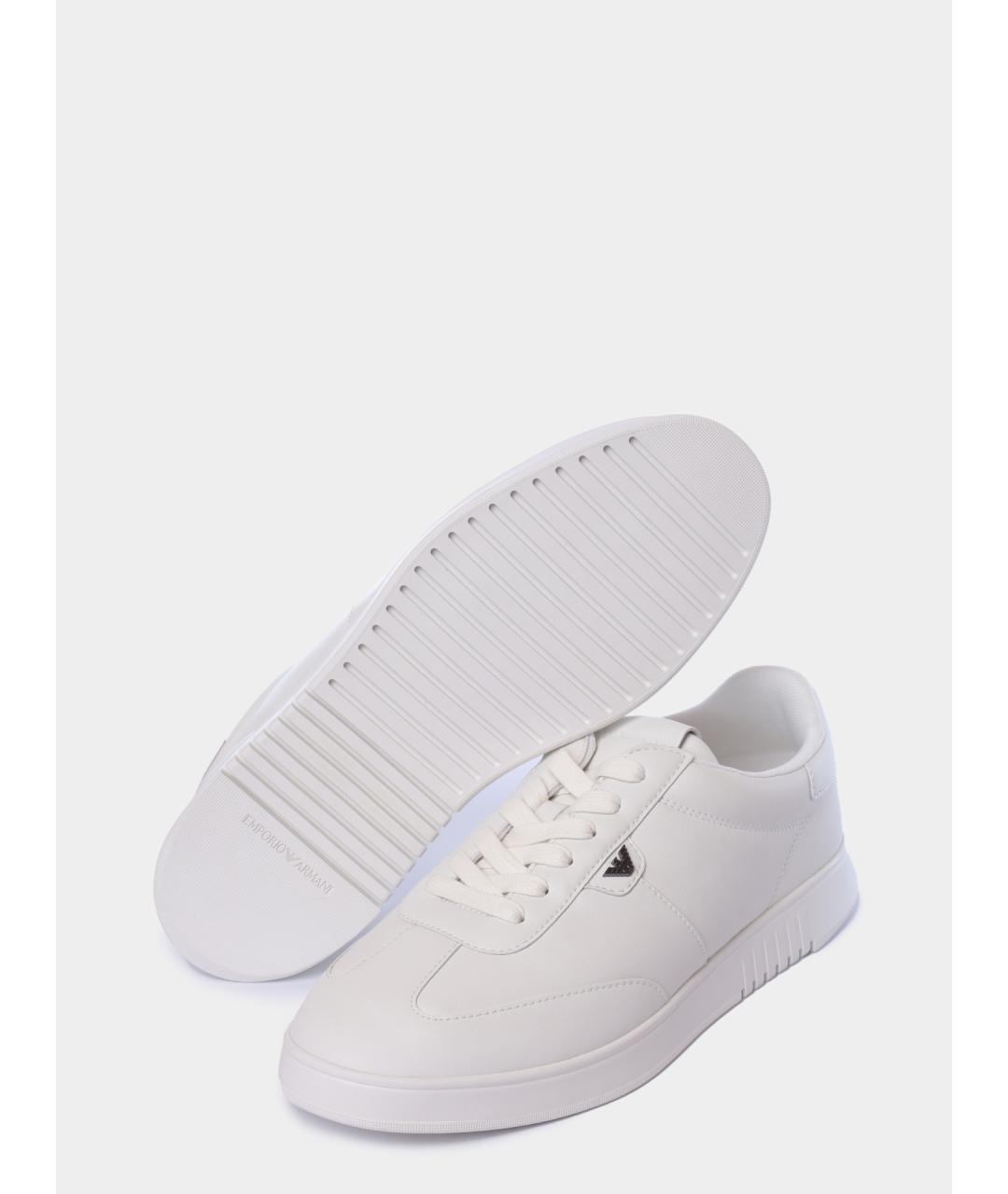 EMPORIO ARMANI Белые кожаные низкие кроссовки / кеды, фото 4