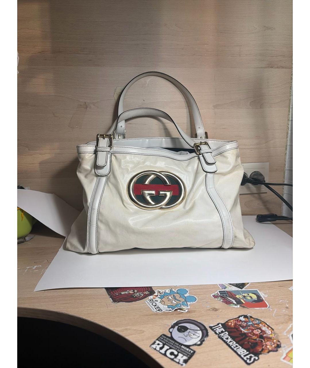 GUCCI Белая сумка тоут из лакированной кожи, фото 5