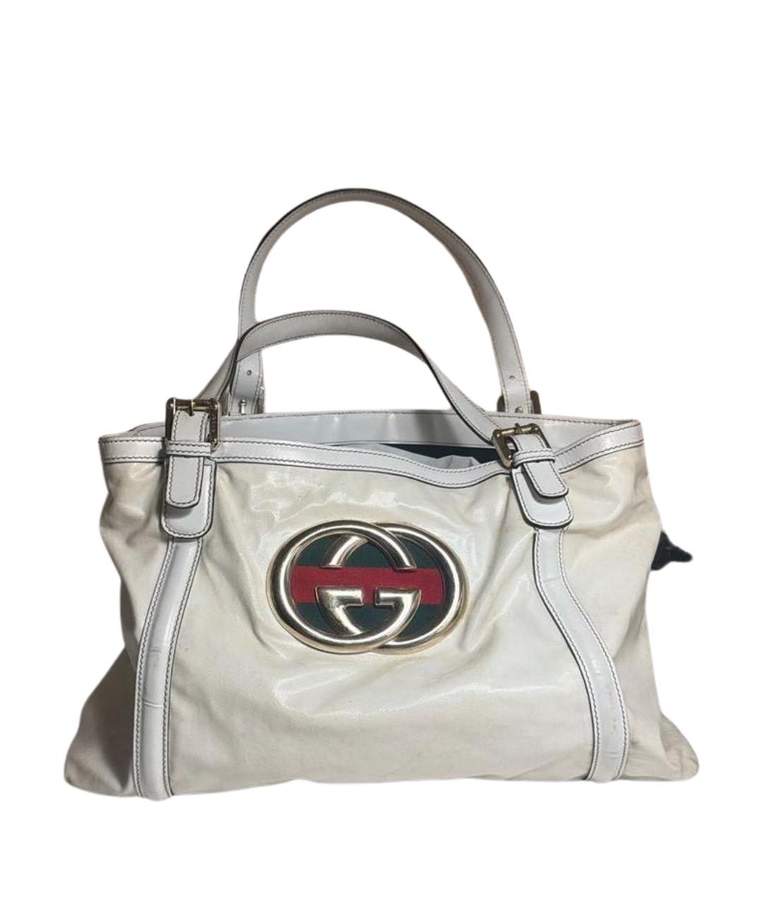 GUCCI Белая сумка тоут из лакированной кожи, фото 1