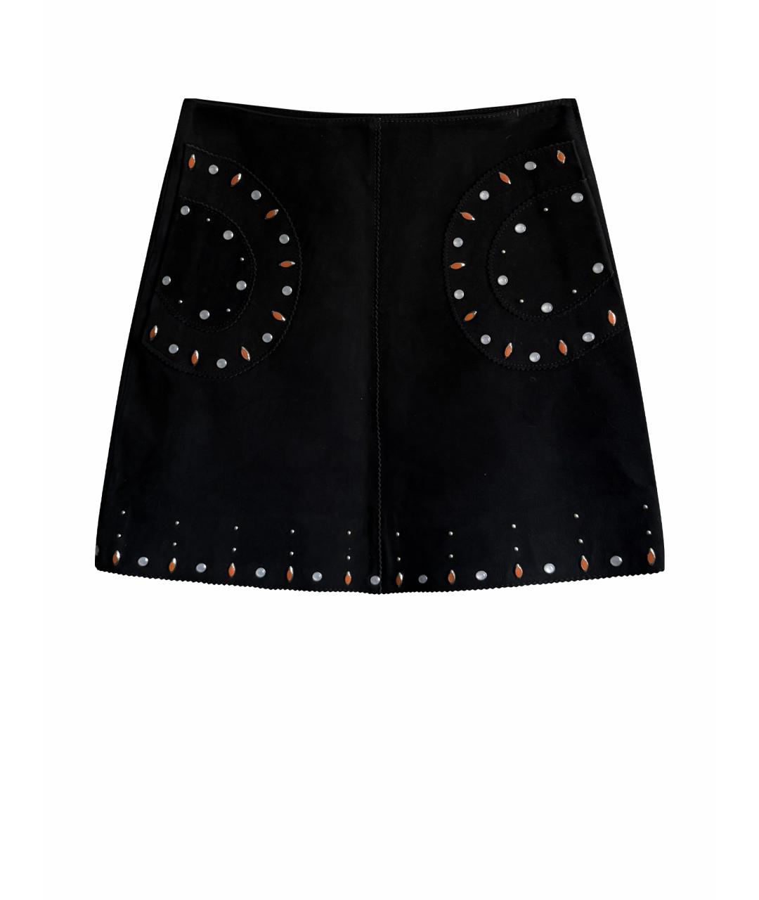SANDRO Черная кожаная юбка мини, фото 1