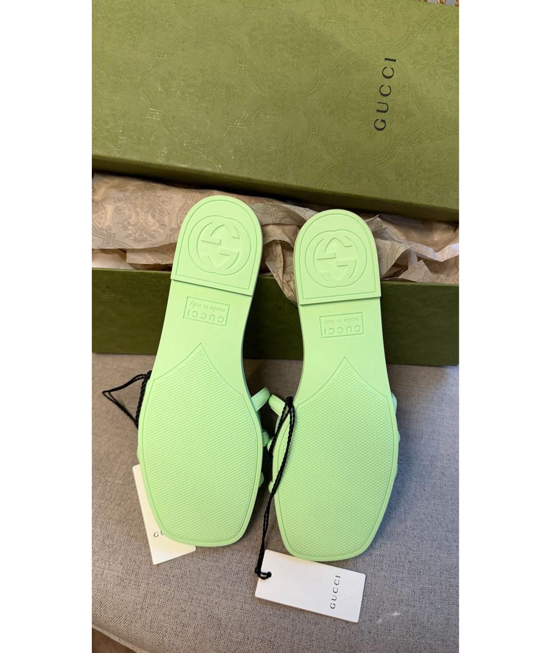 GUCCI Салатовые резиновые шлепанцы, фото 5