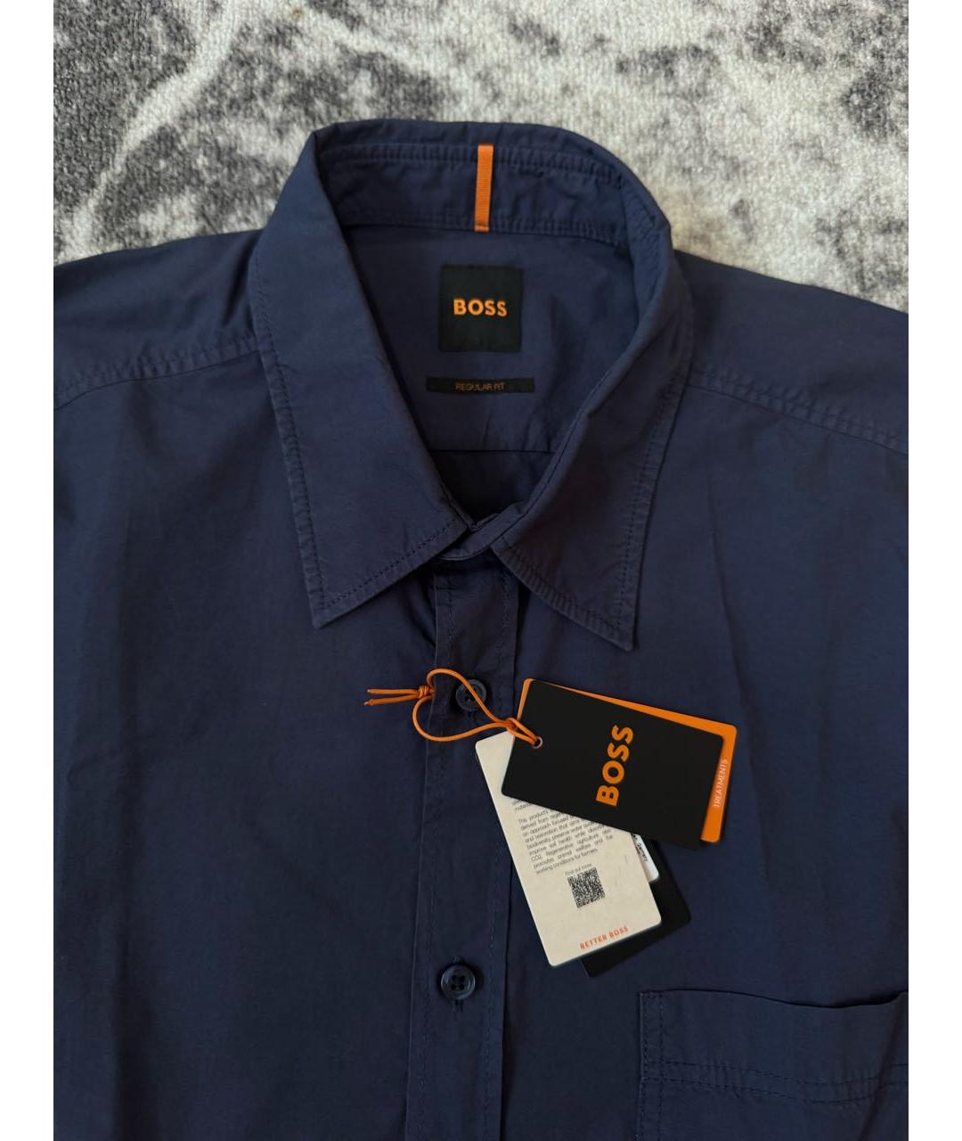 HUGO BOSS Темно-синяя хлопковая классическая рубашка, фото 3