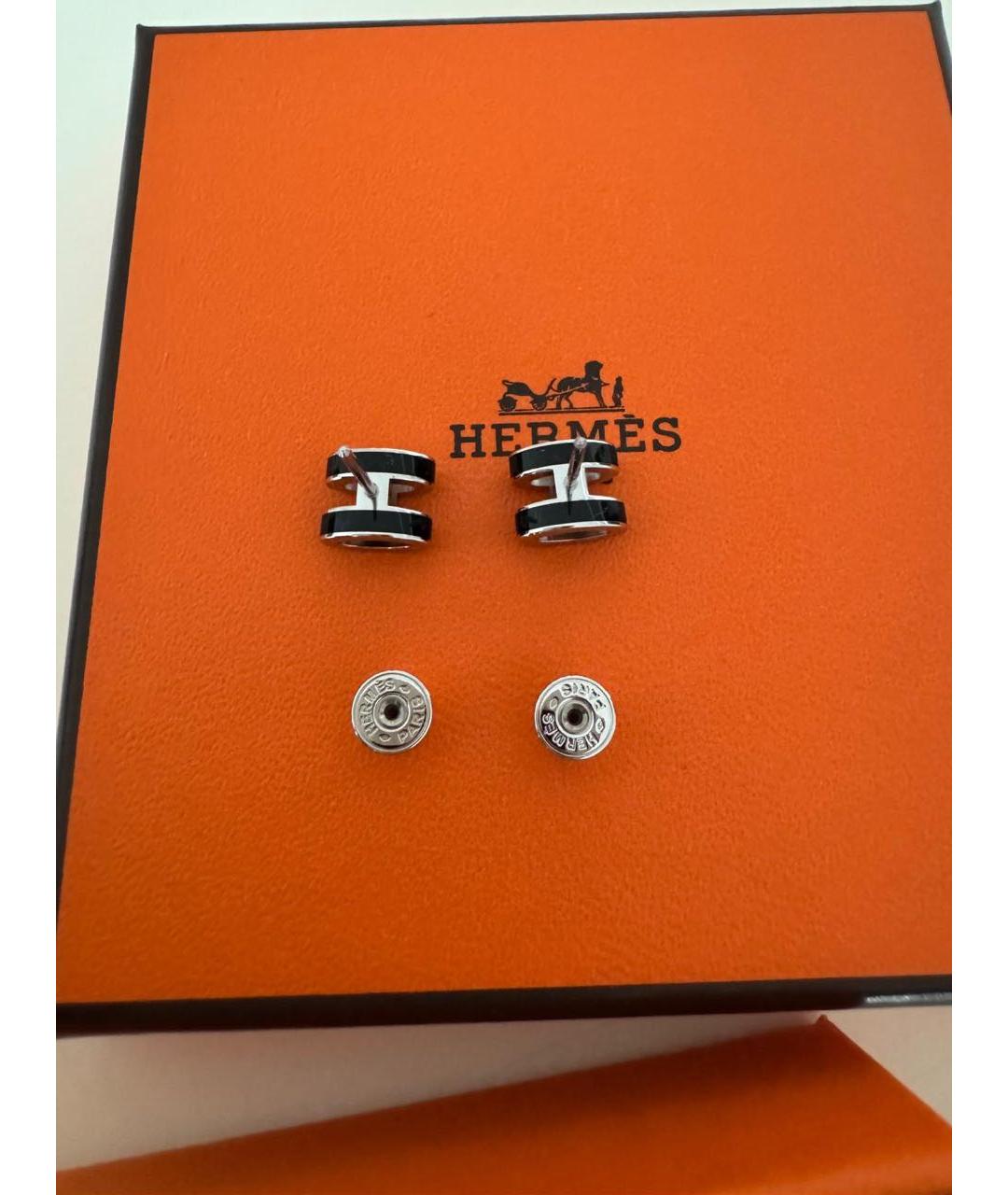HERMES Черные металлические серьги, фото 4