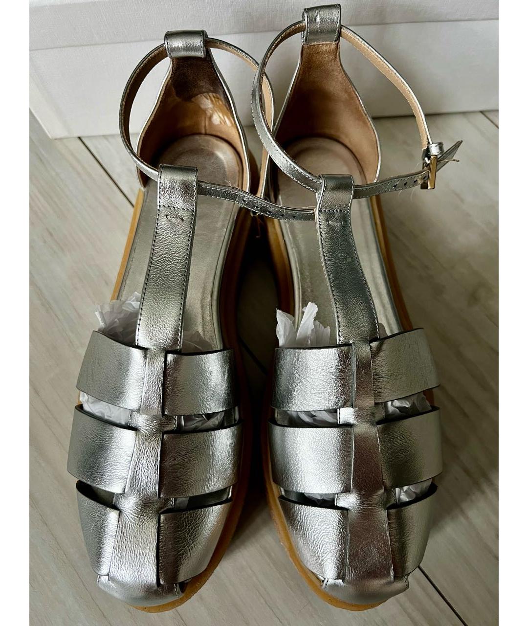 MAX MARA Серебряные кожаные босоножки, фото 2