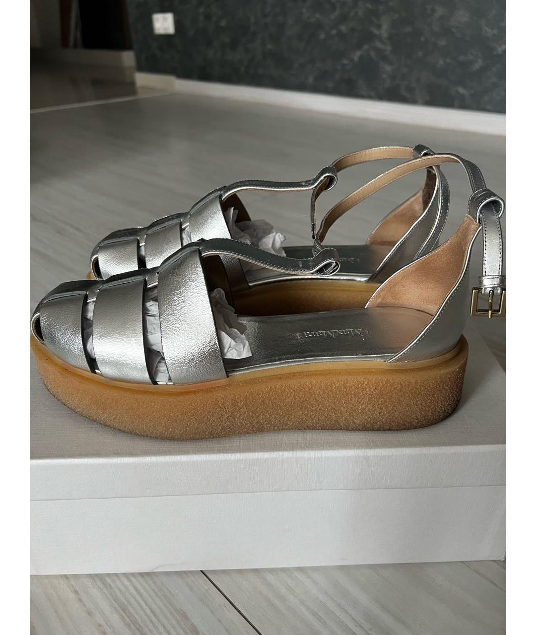 MAX MARA Серебряные кожаные босоножки, фото 7