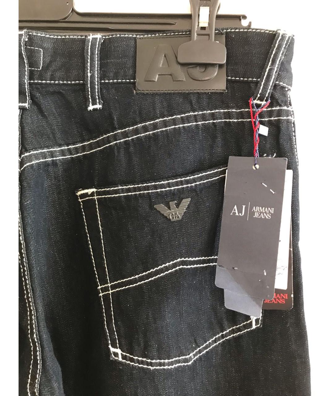 ARMANI JEANS Темно-синие хлопко-льняные прямые джинсы, фото 4