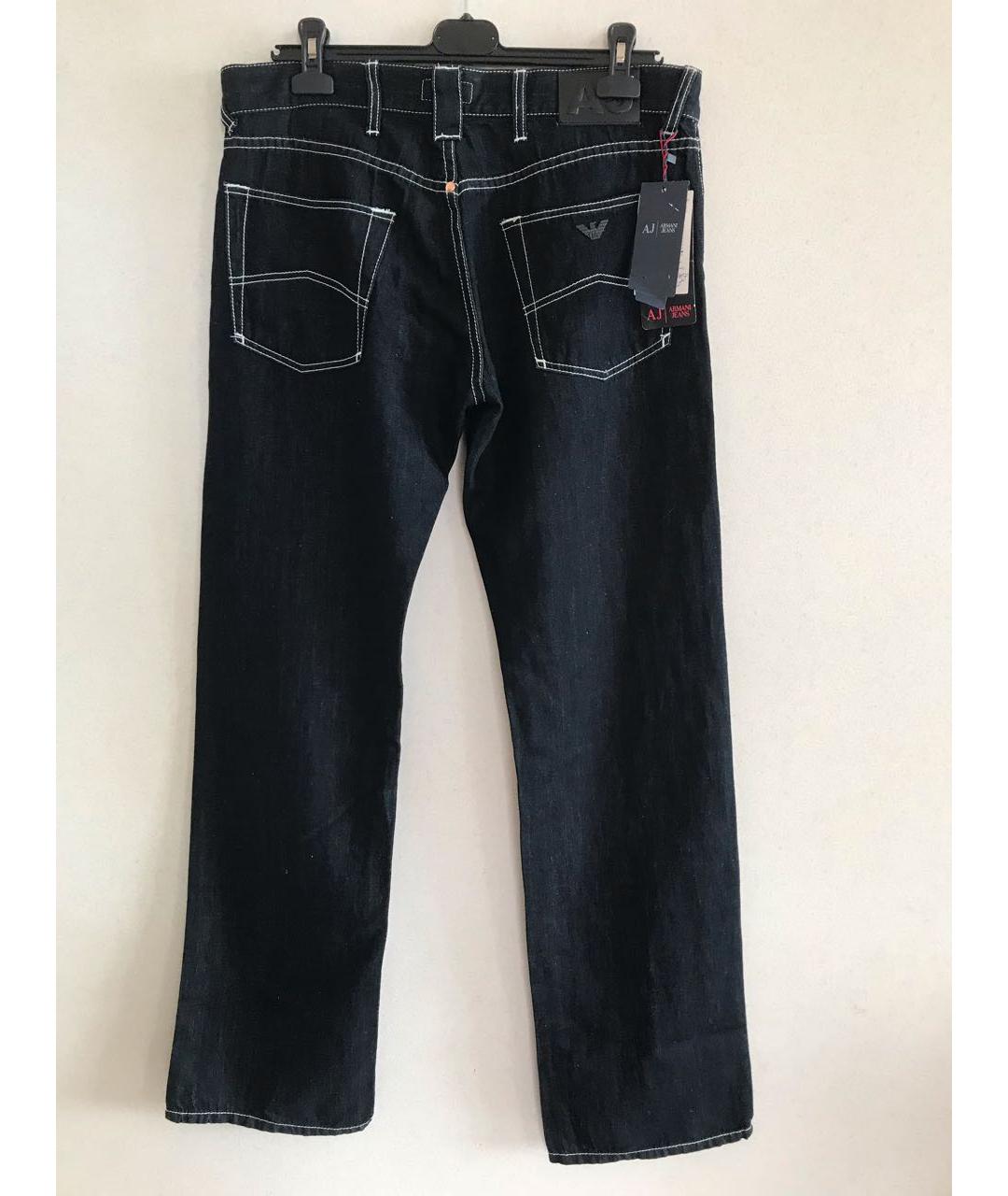 ARMANI JEANS Темно-синие хлопко-льняные прямые джинсы, фото 3