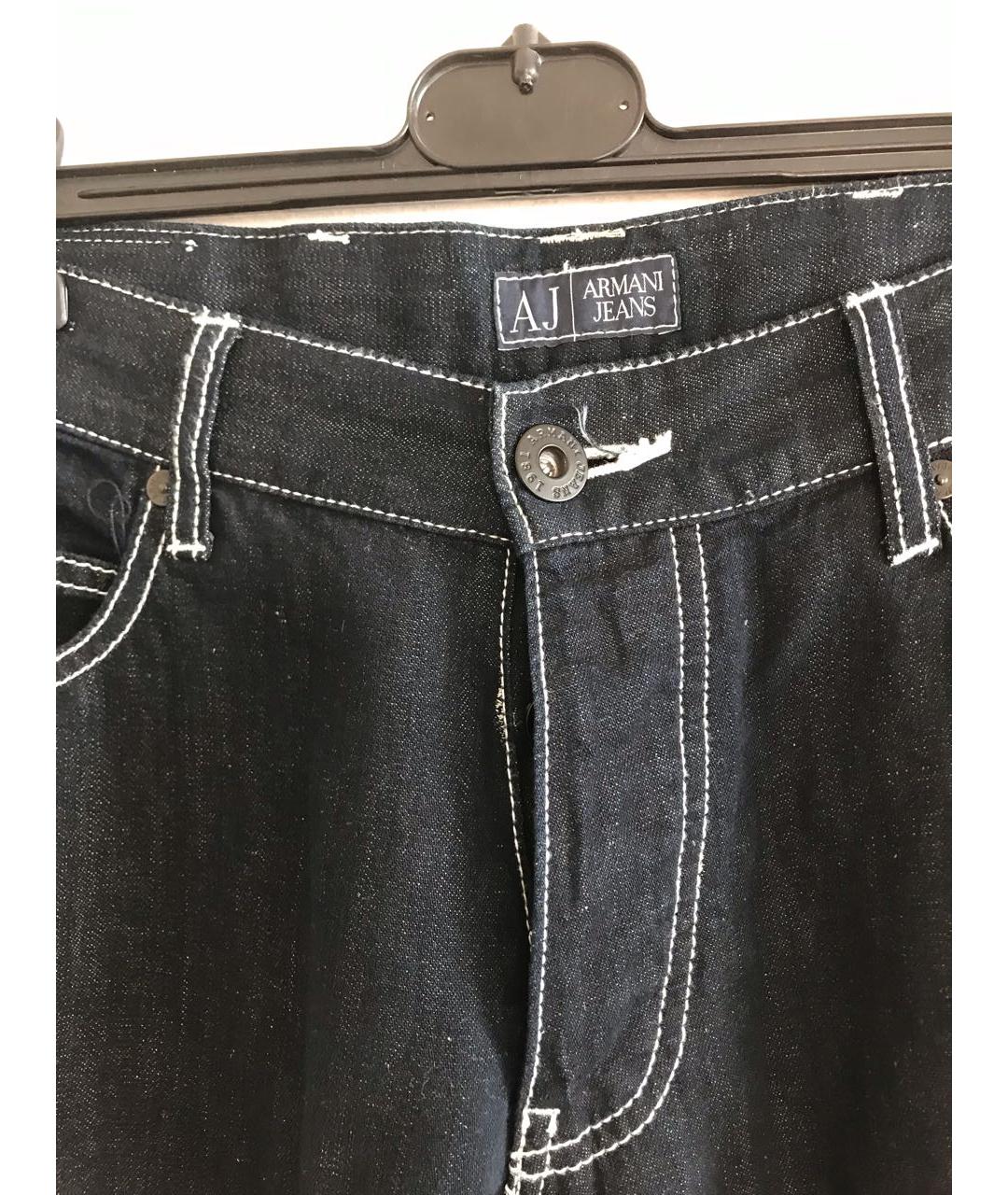 ARMANI JEANS Темно-синие хлопко-льняные прямые джинсы, фото 2