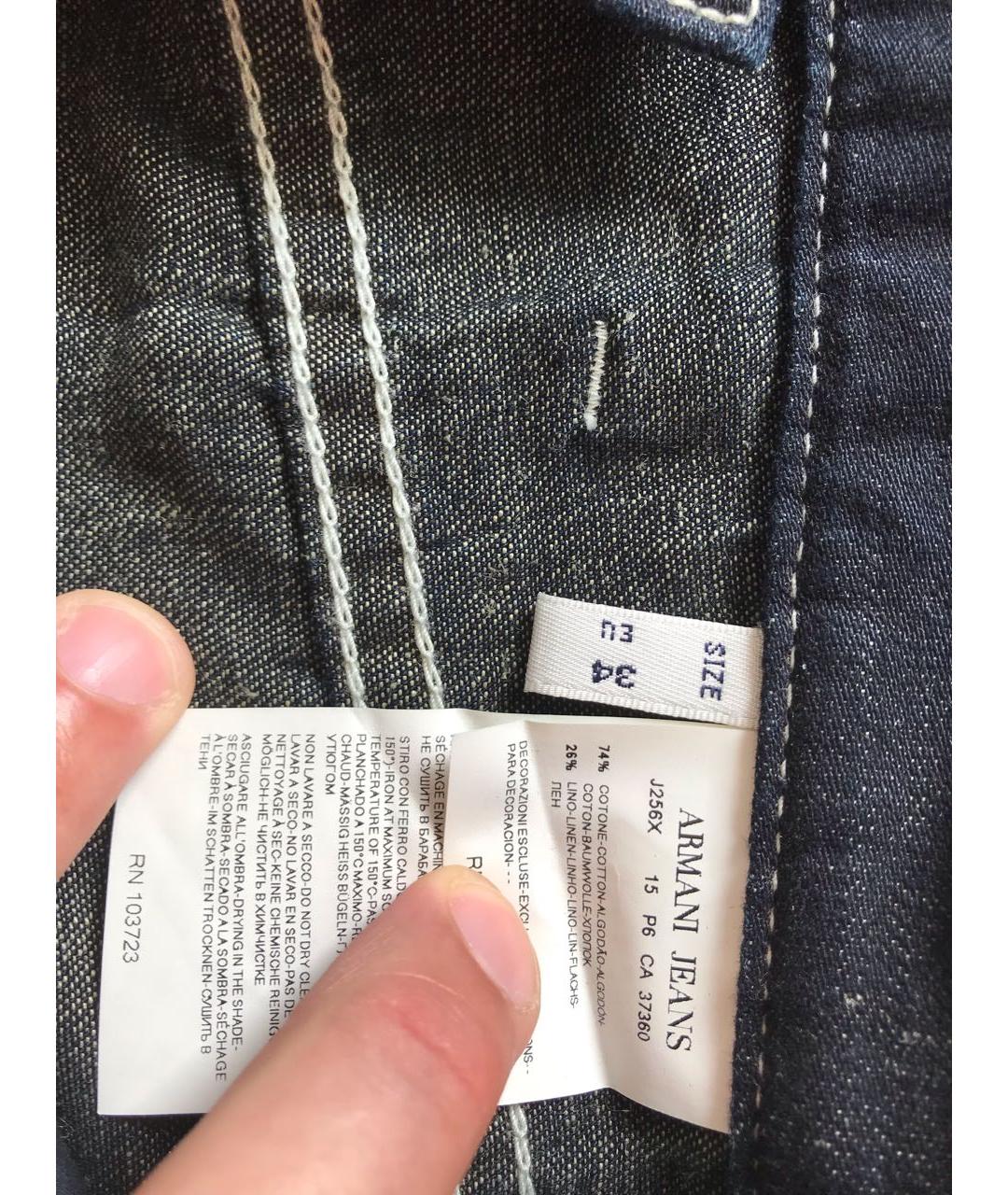 ARMANI JEANS Темно-синие хлопко-льняные прямые джинсы, фото 5