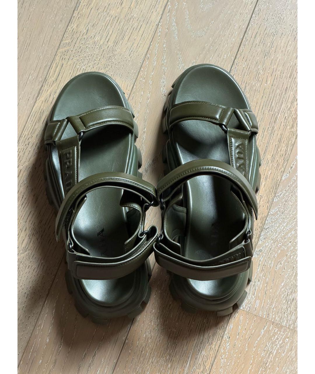 PRADA Хаки кожаные босоножки, фото 4
