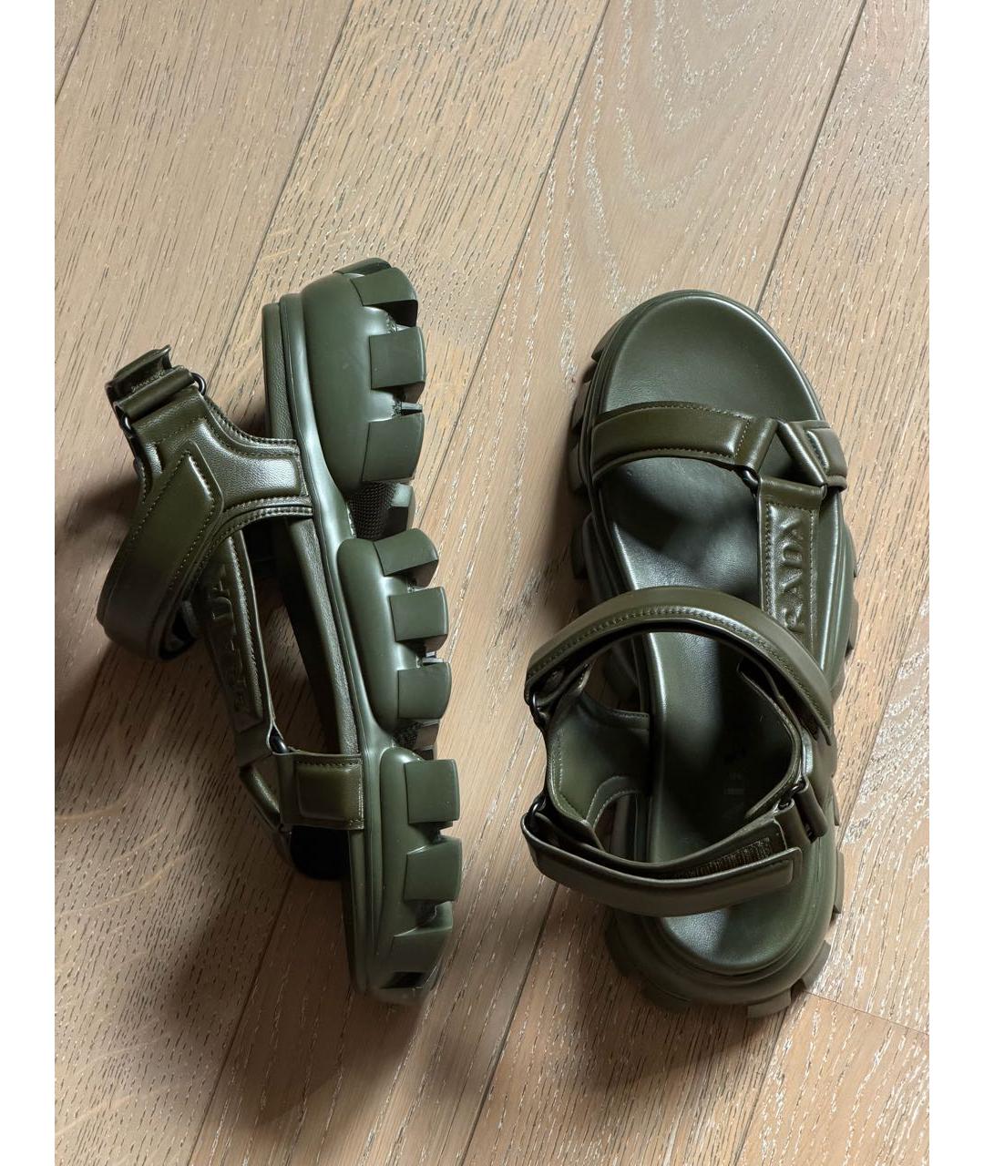 PRADA Хаки кожаные босоножки, фото 2