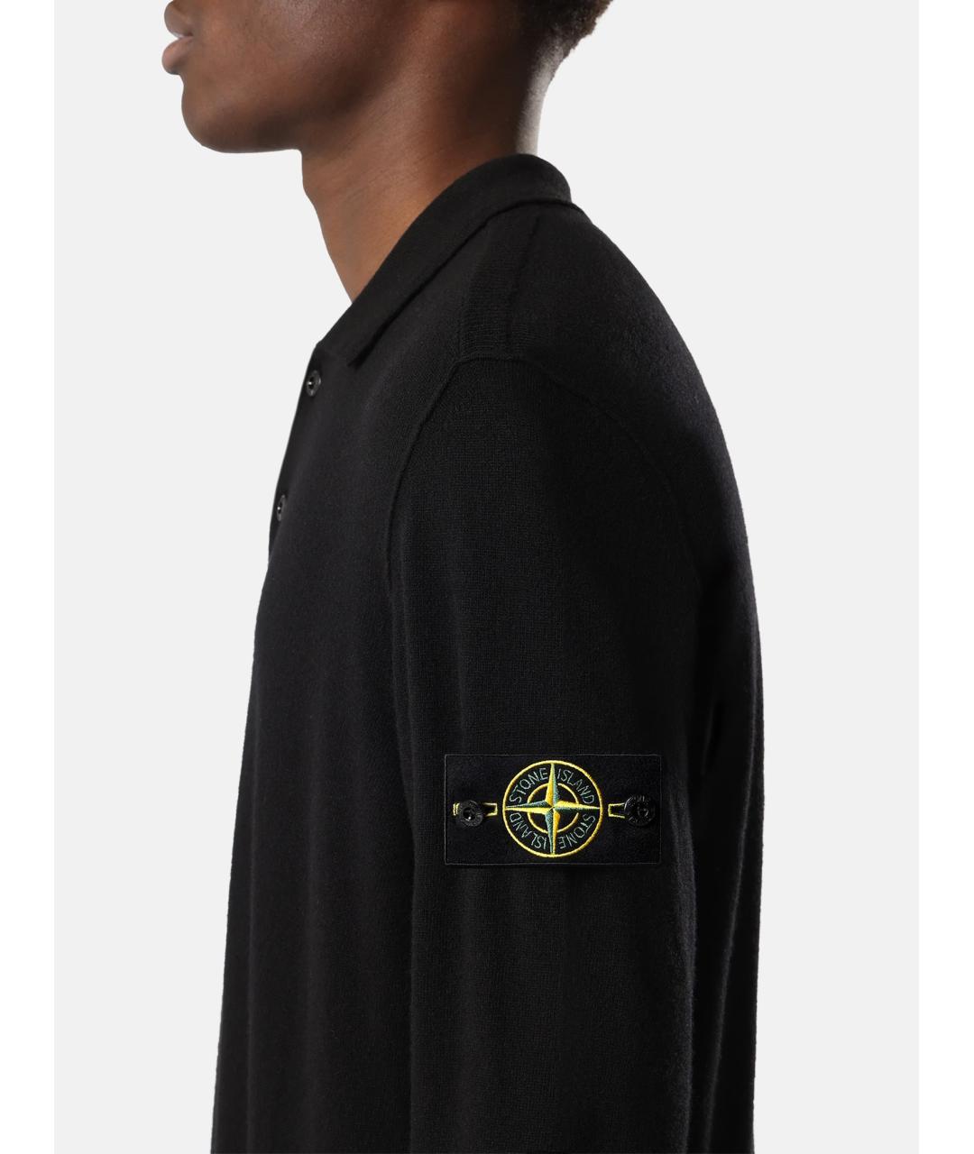 STONE ISLAND Черное шерстяное поло с длинным рукавом, фото 4