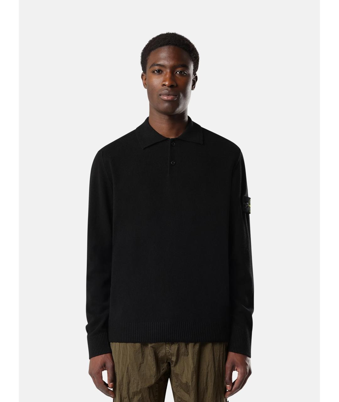 STONE ISLAND Черное шерстяное поло с длинным рукавом, фото 2