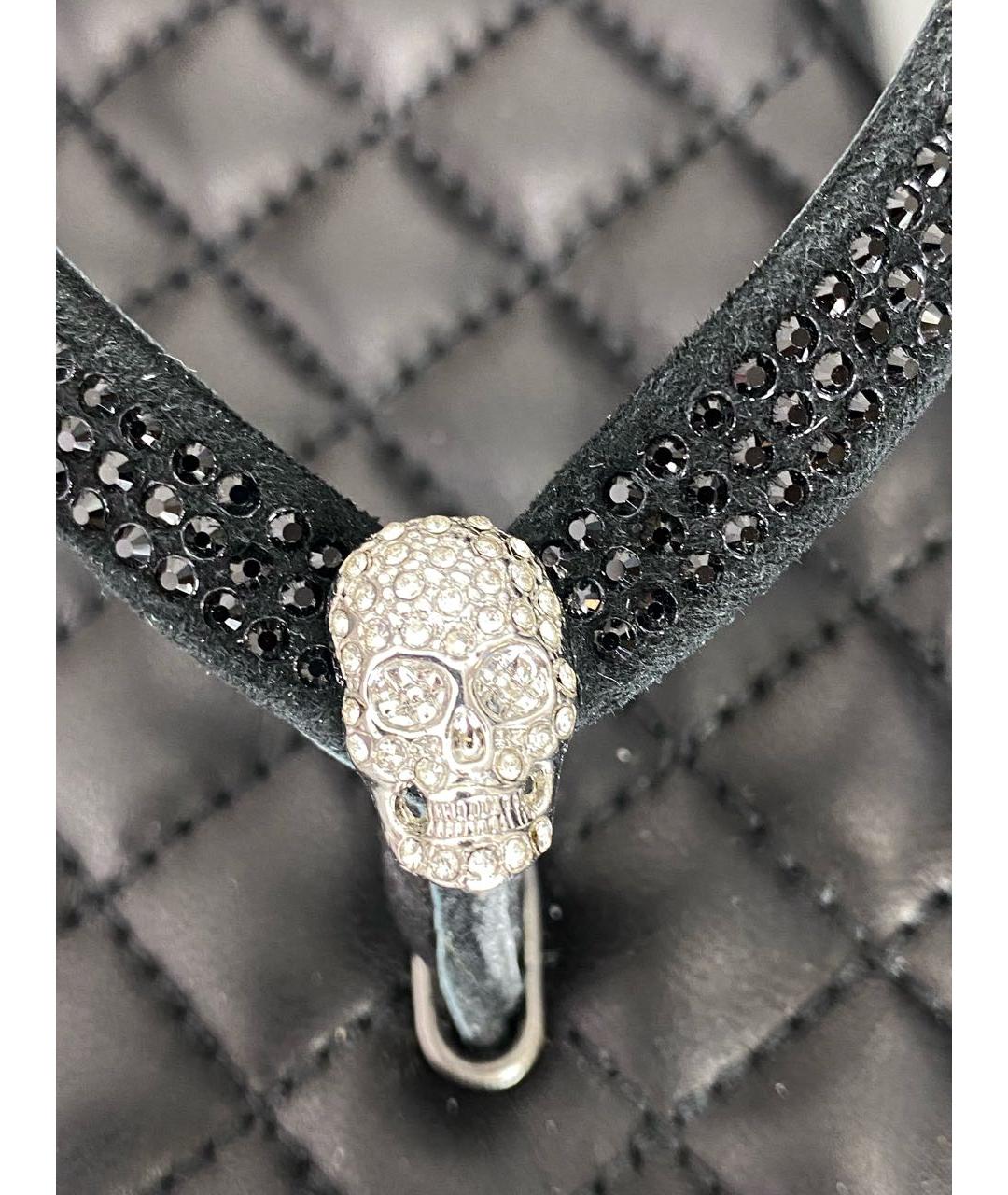 PHILIPP PLEIN Черные кожаные шлепанцы, фото 8