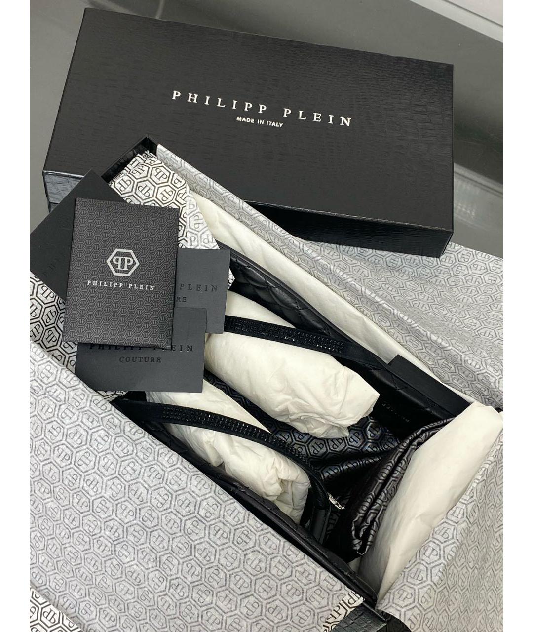 PHILIPP PLEIN Черные кожаные шлепанцы, фото 5