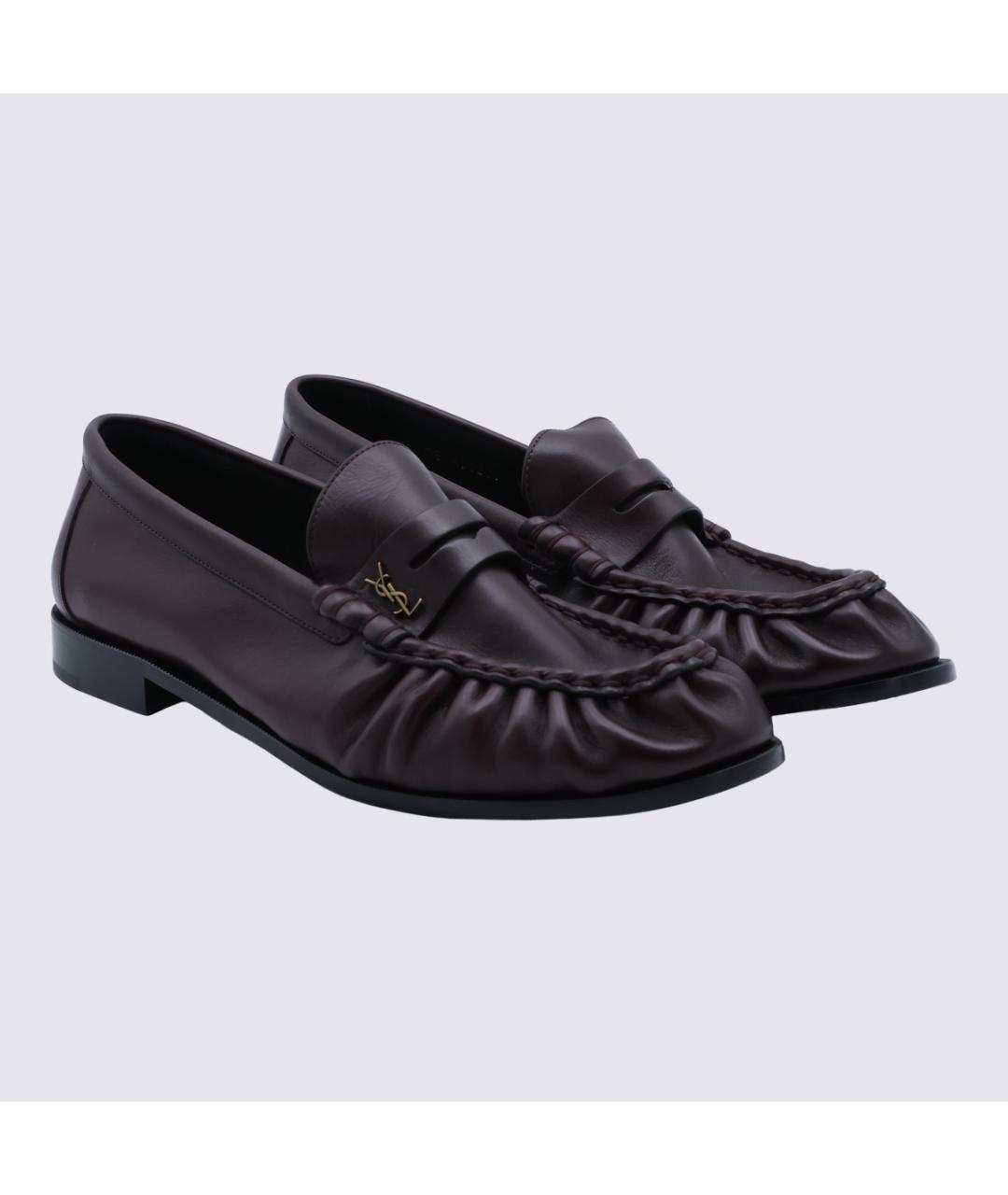 SAINT LAURENT Бордовые кожаные лоферы, фото 2