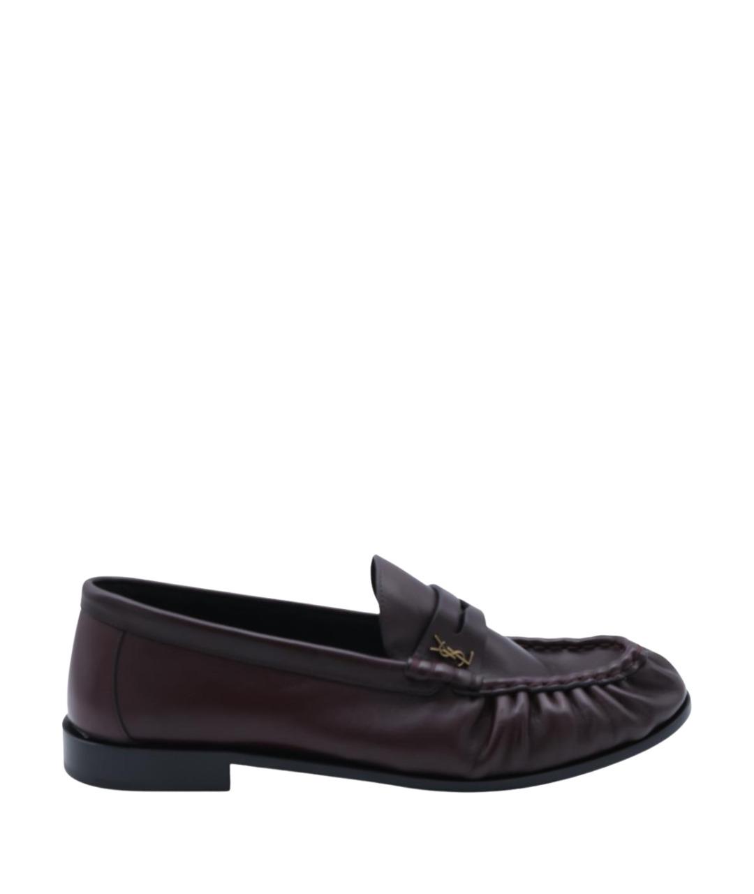 SAINT LAURENT Бордовые кожаные лоферы, фото 1