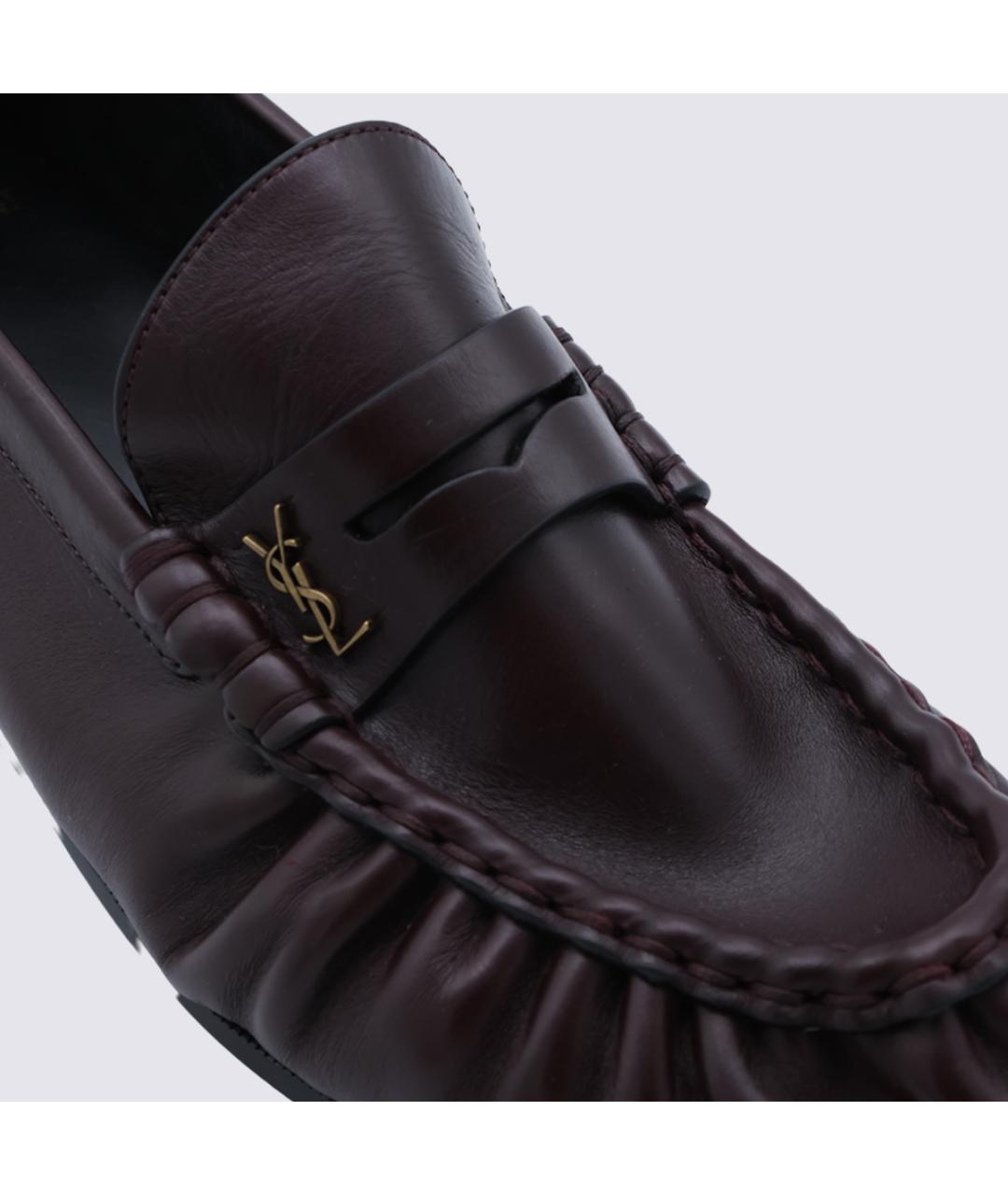 SAINT LAURENT Бордовые кожаные лоферы, фото 4