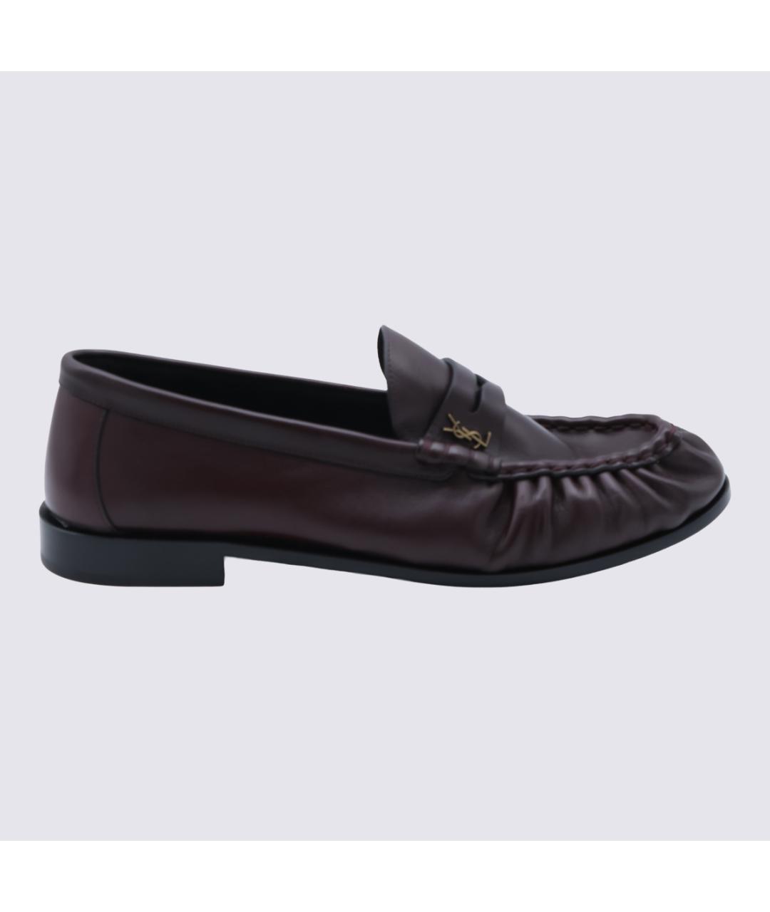 SAINT LAURENT Бордовые кожаные лоферы, фото 5
