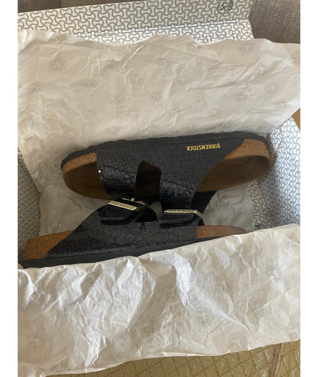 BIRKENSTOCK Черные кожаные шлепанцы, фото 4