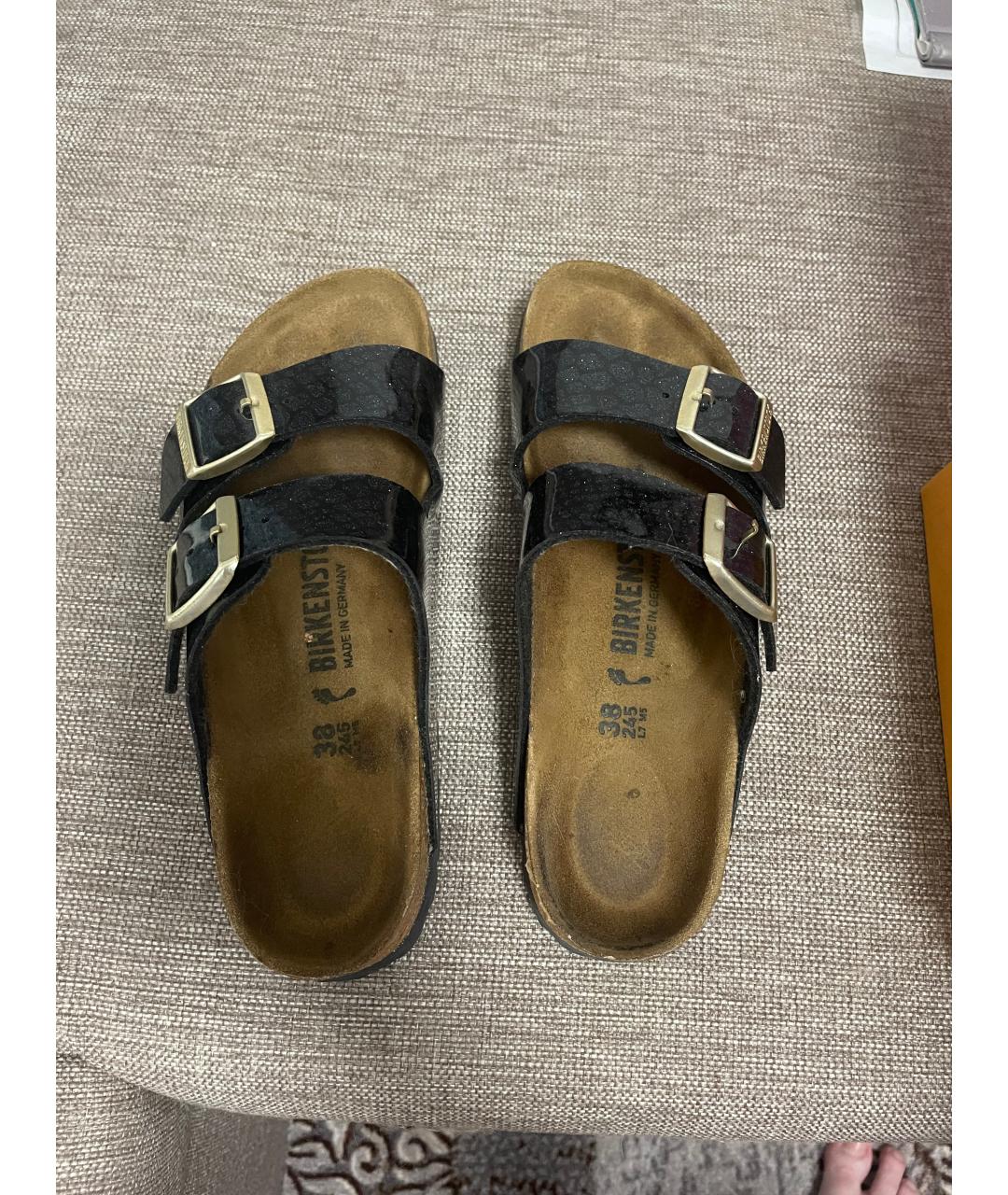 BIRKENSTOCK Черные кожаные шлепанцы, фото 3