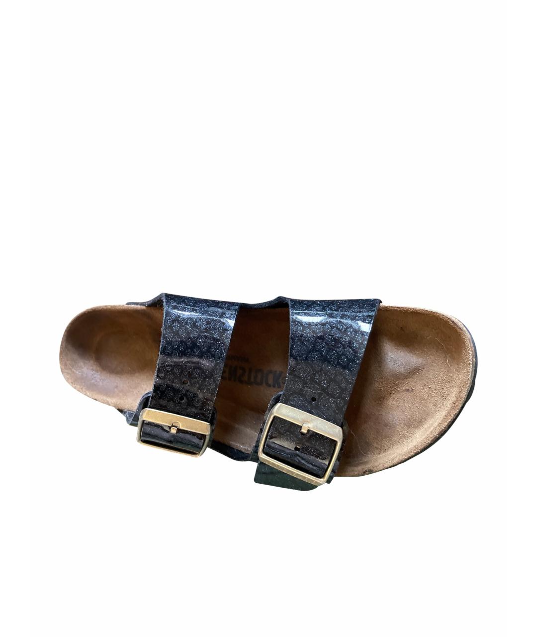 BIRKENSTOCK Черные кожаные шлепанцы, фото 1