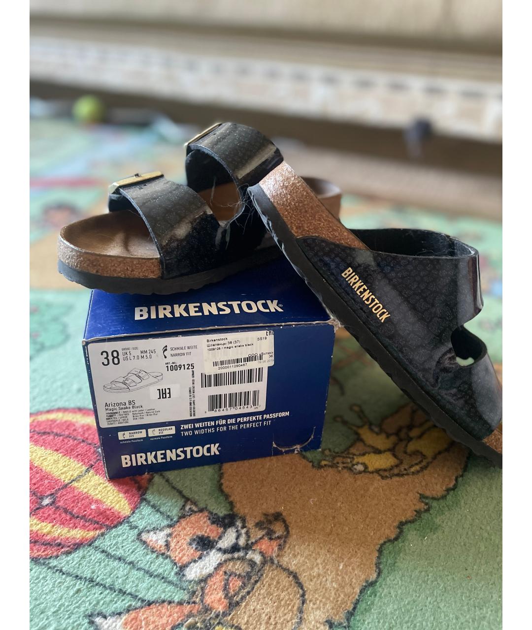 BIRKENSTOCK Черные кожаные шлепанцы, фото 9