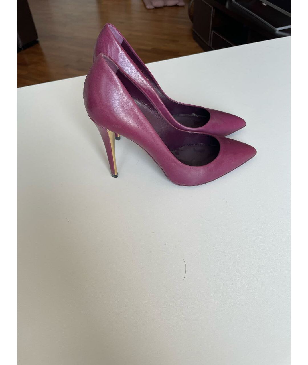 SAINT LAURENT Фиолетовые кожаные туфли, фото 6
