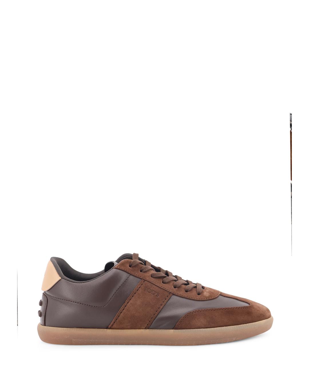TOD'S Коричневые кожаные низкие кроссовки / кеды, фото 1