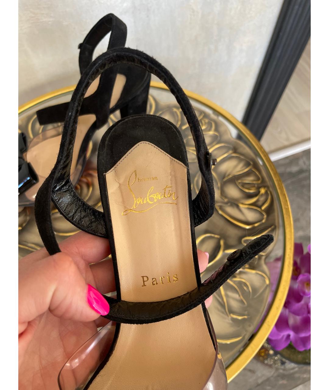 CHRISTIAN LOUBOUTIN Черные замшевые босоножки, фото 5