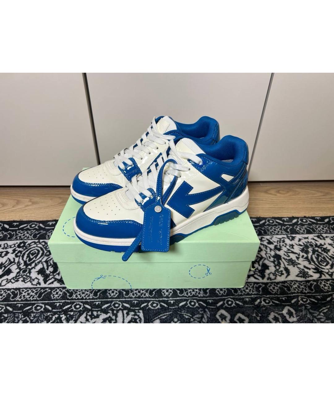 OFF-WHITE Синие низкие кроссовки / кеды из лакированной кожи, фото 2
