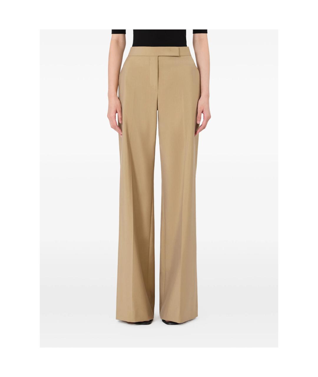 MAX MARA Бежевые шерстяные прямые брюки, фото 3