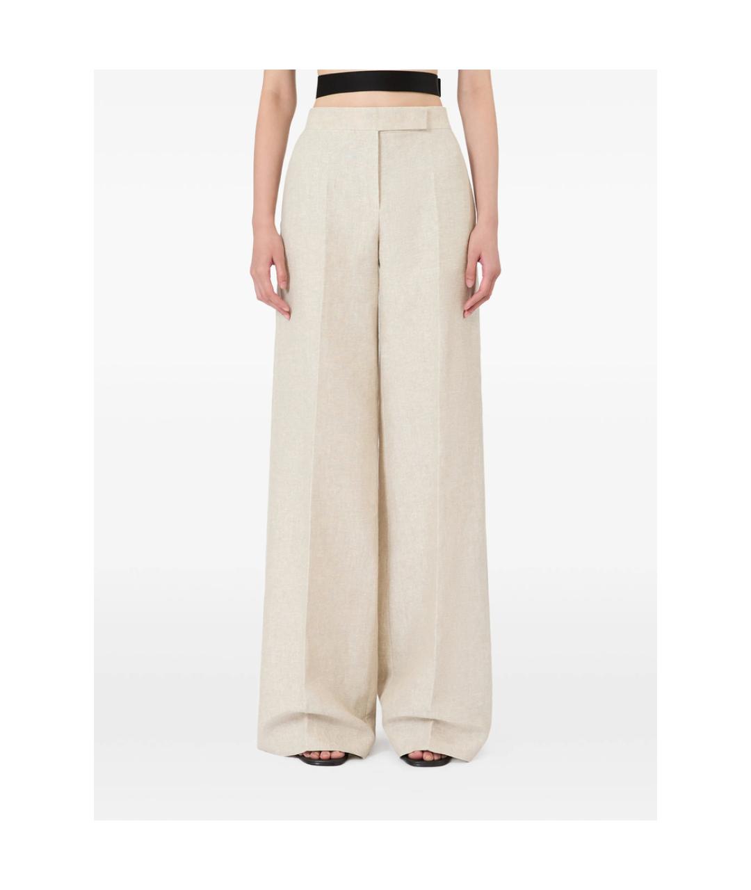 MAX MARA Бежевые льняные брюки широкие, фото 3
