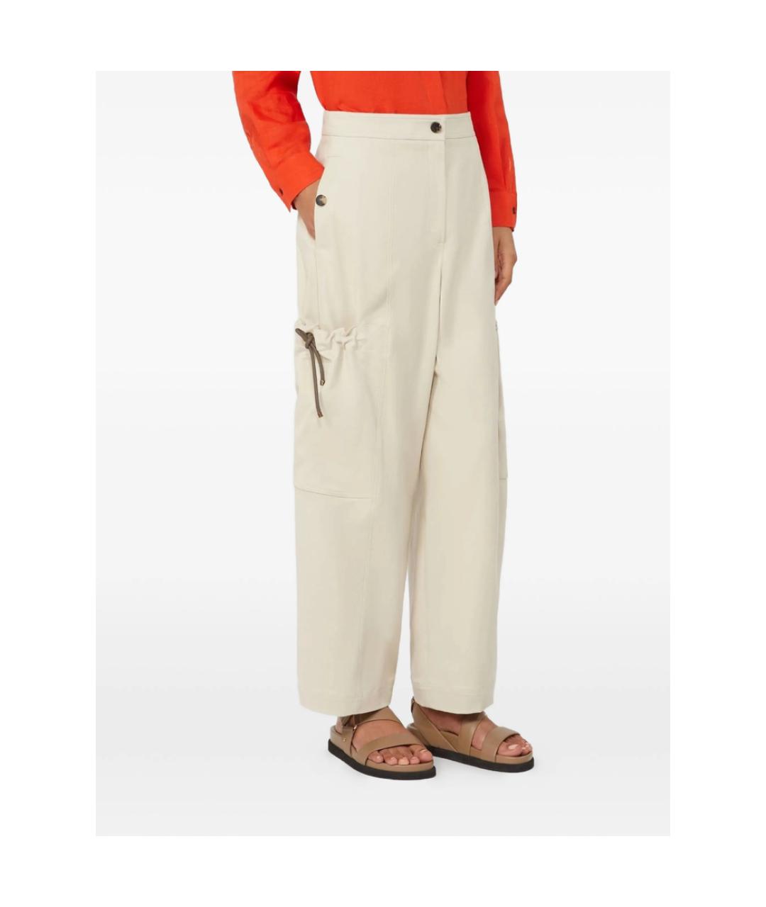 MAX MARA Бежевые хлопковые прямые брюки, фото 2