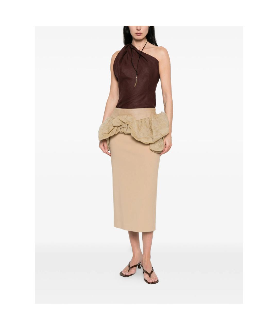MAX MARA Бежевая льняная юбка миди, фото 4