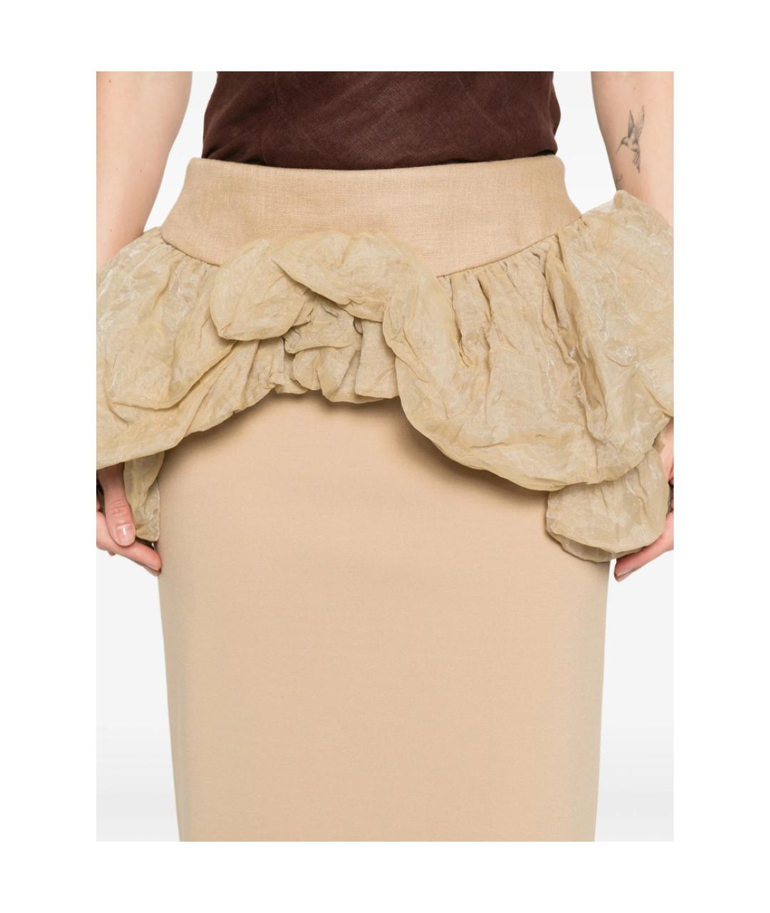 MAX MARA Бежевая льняная юбка миди, фото 3
