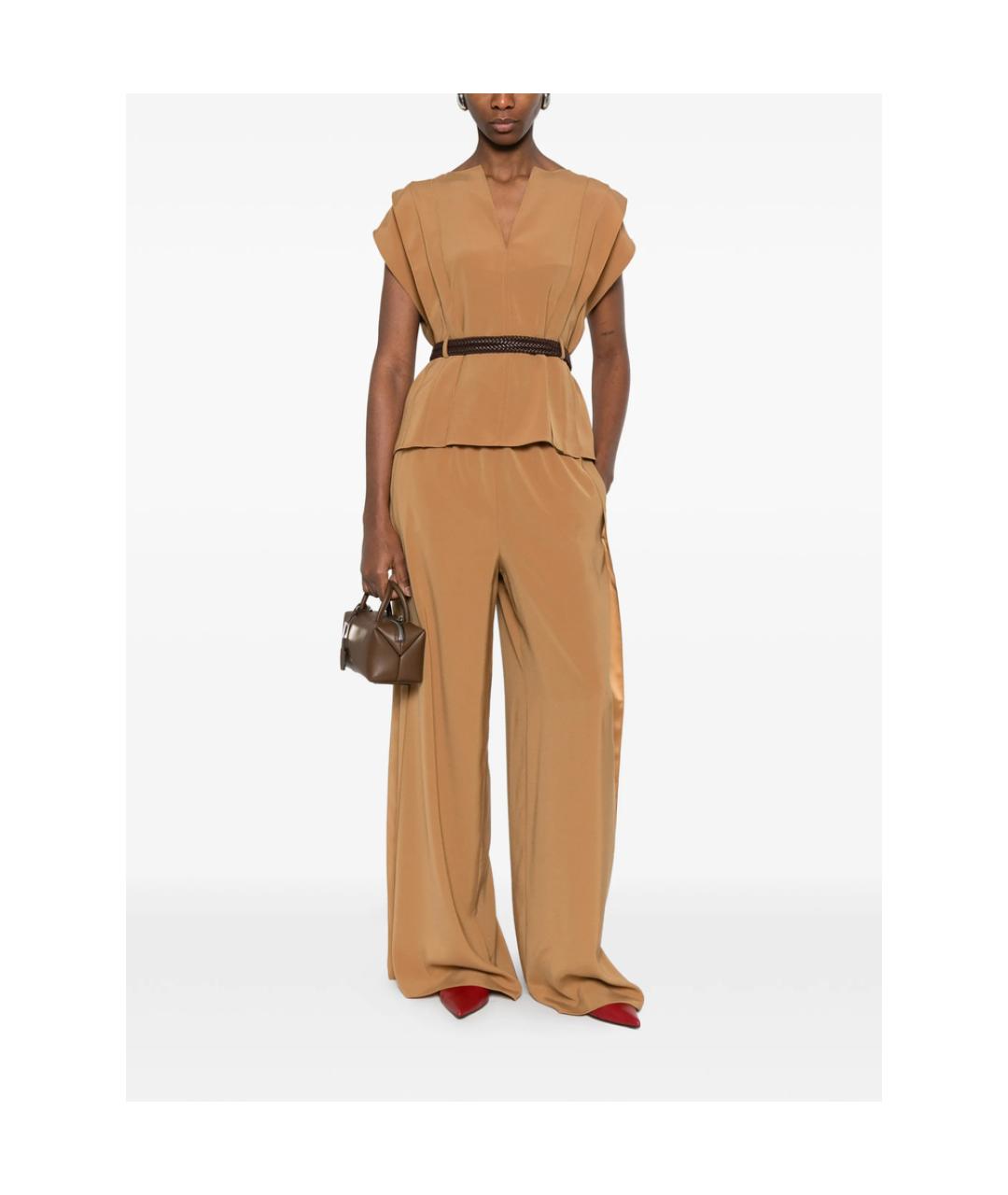 MAX MARA Коричневые полиэстеровые брюки широкие, фото 2