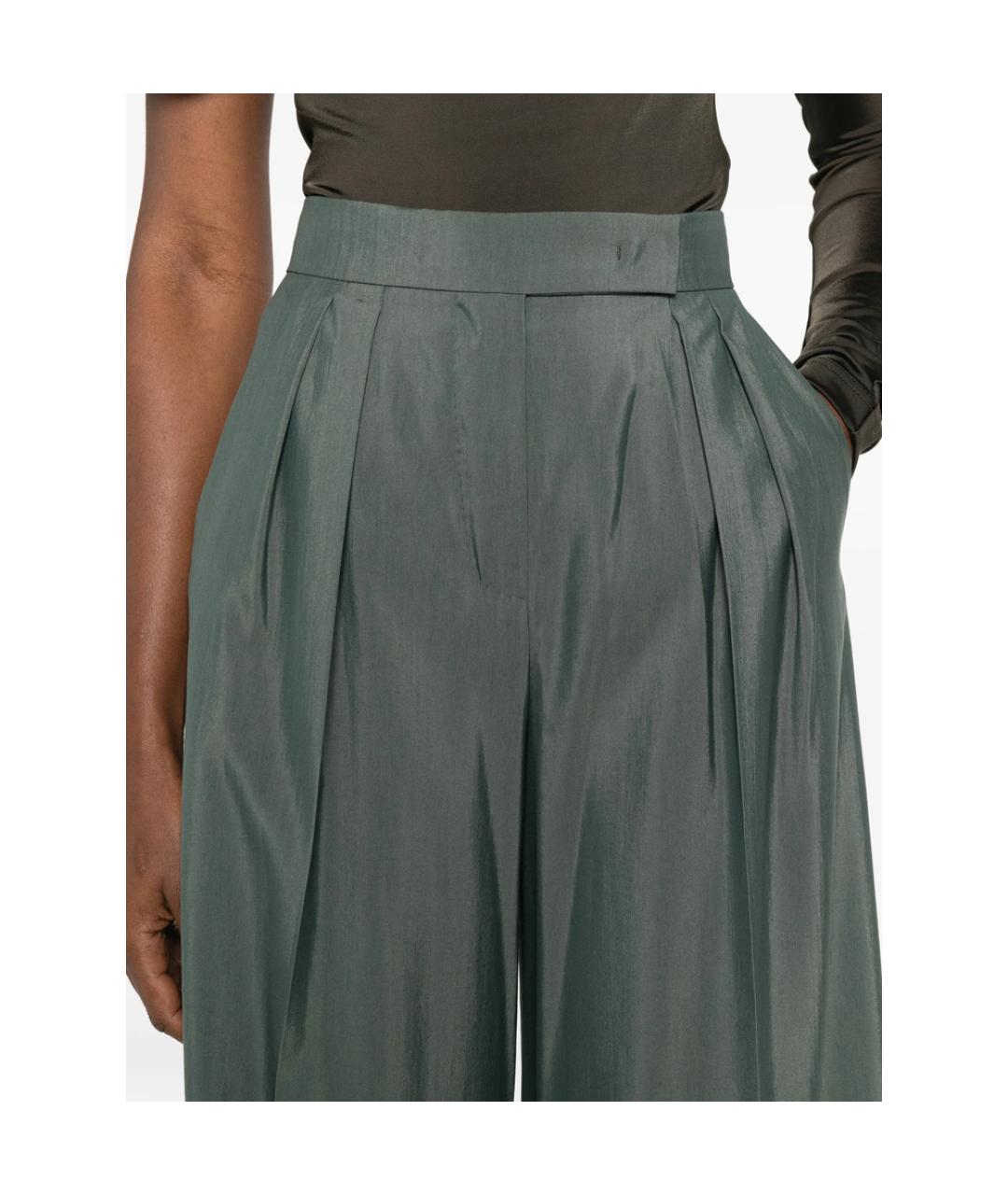 MAX MARA Зеленые шерстяные брюки широкие, фото 4