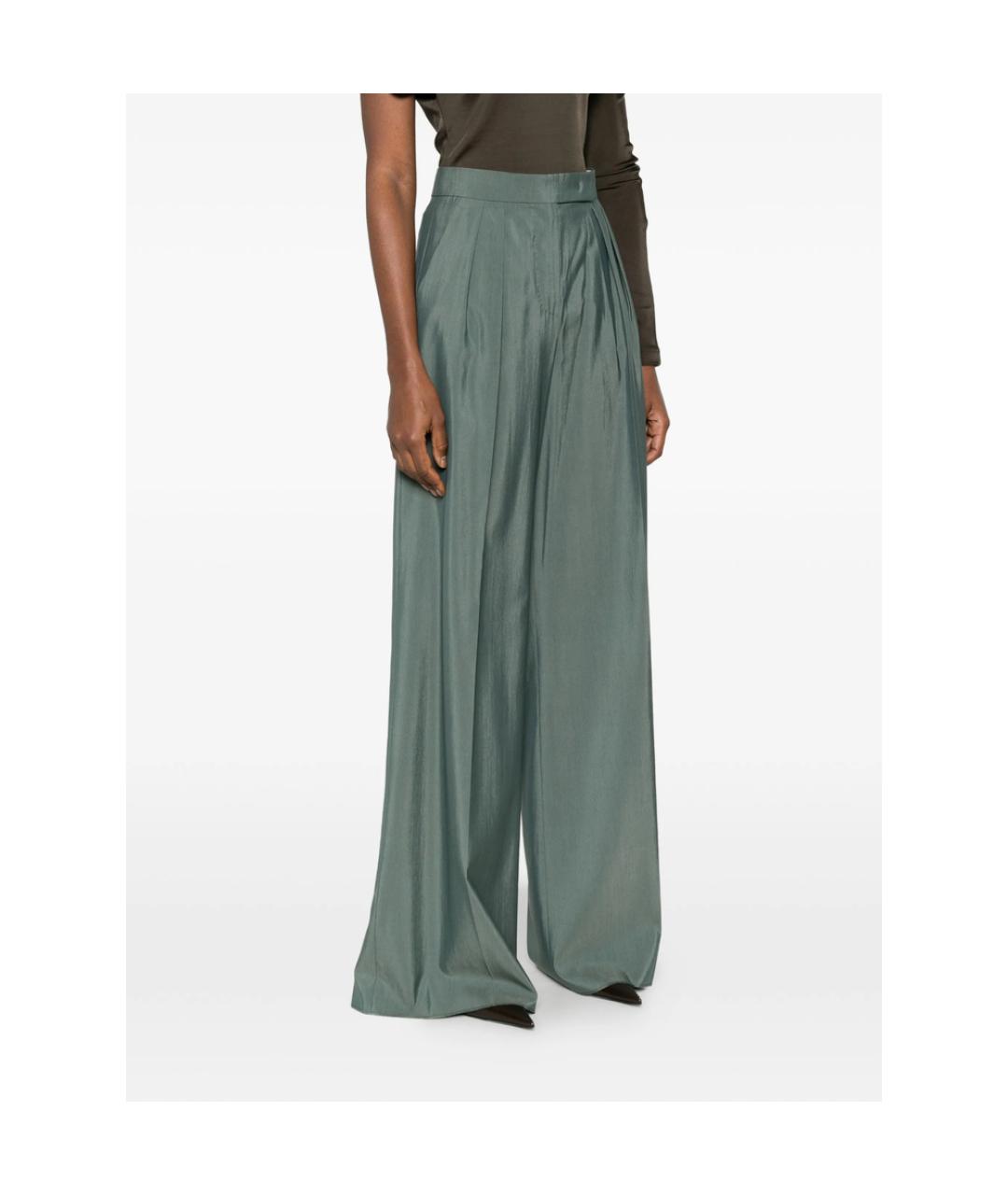 MAX MARA Зеленые шерстяные брюки широкие, фото 3